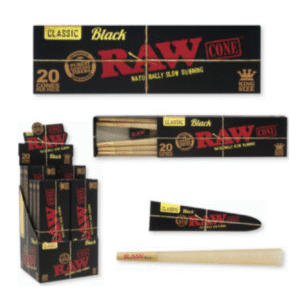 raw cone 1 1/4 black king size 20ct